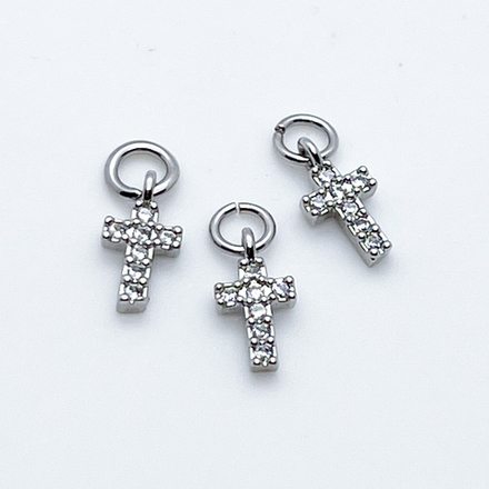 Подвеска Крест, цвет родий, фианиты, размер 9*5 мм, цена за 1 шт