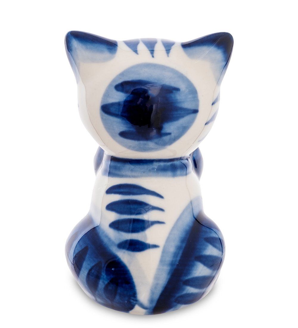 ГЛ- 568 Фигурка «Кот с бантом» (Гжельский фарфор)