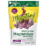 MegaFood, магний, цитрат и малат, виноград, 30 жевательных таблеток в индивидуальной упаковке (125 мг в 1 шт.)
