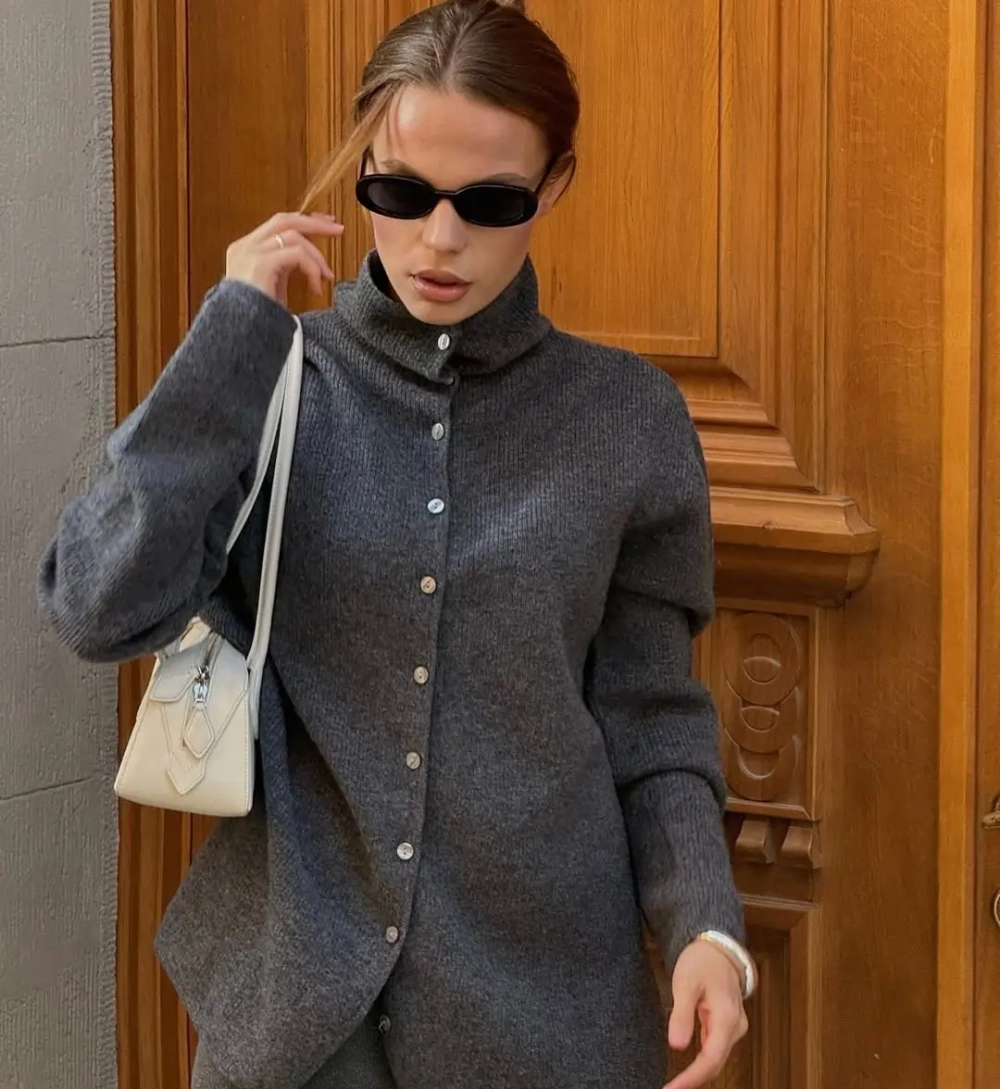 Кашемировый кардиган “Wave” с ассиметричным краем, Серый