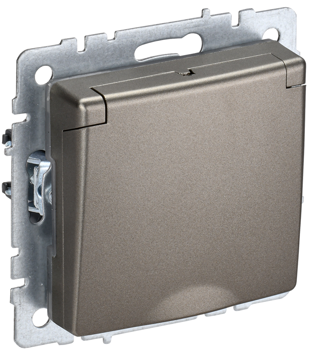 BRITE Розетка 1-местная с заземлением с защитными шторками и крышкой 16А IP20 РСбш10-3-БрШ шампань IEK