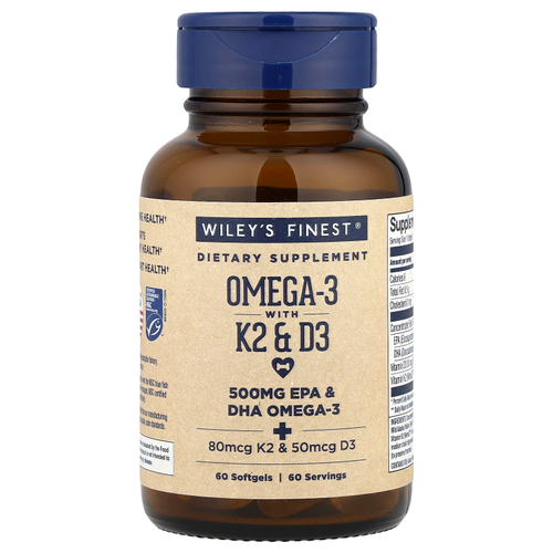 Wiley's Finest, омега-3 с витаминами K2 и D3, 60 капсул