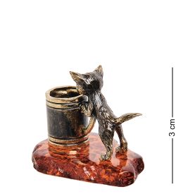 AM-2225 Фигурка «Котик с кружкой» (латунь, янтарь)