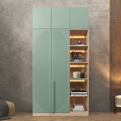 Шкаф Агератум МДФ двухсекционный с антресолью и стеллажом Лайн шалфей (0,27) А10024 матовая - Дуб Сонома 3025  190*45*240