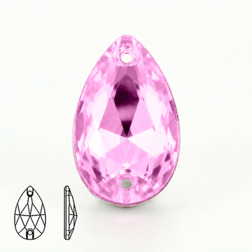 Пришивные стеклянные стразы (Light Pink / Лайт Пинк, форма “капля” / Teardrop)