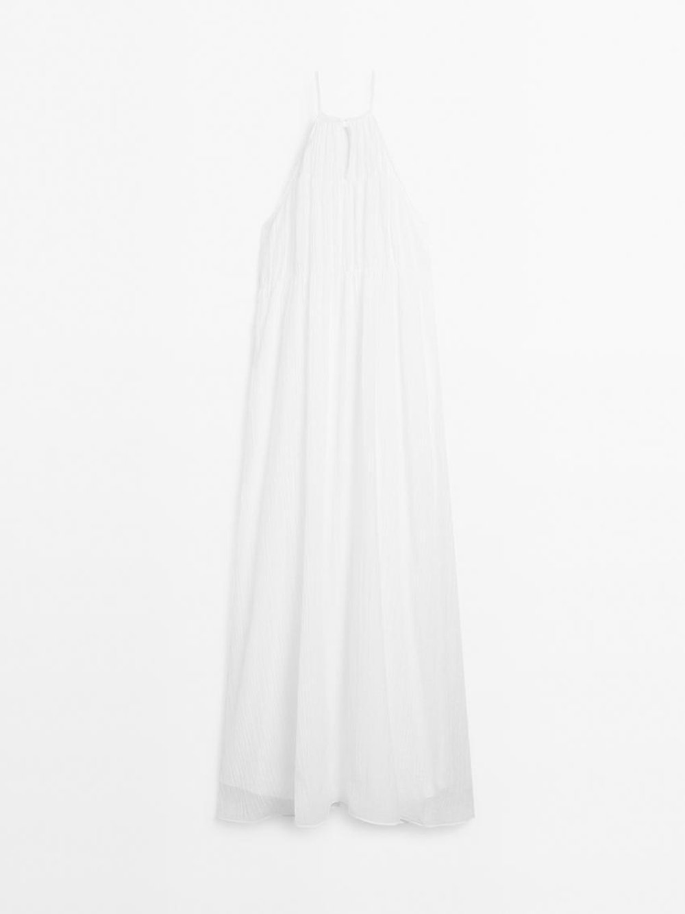 Massimo Dutti Длинное плиссированное платье со сборкой, натуральный, кремовый
