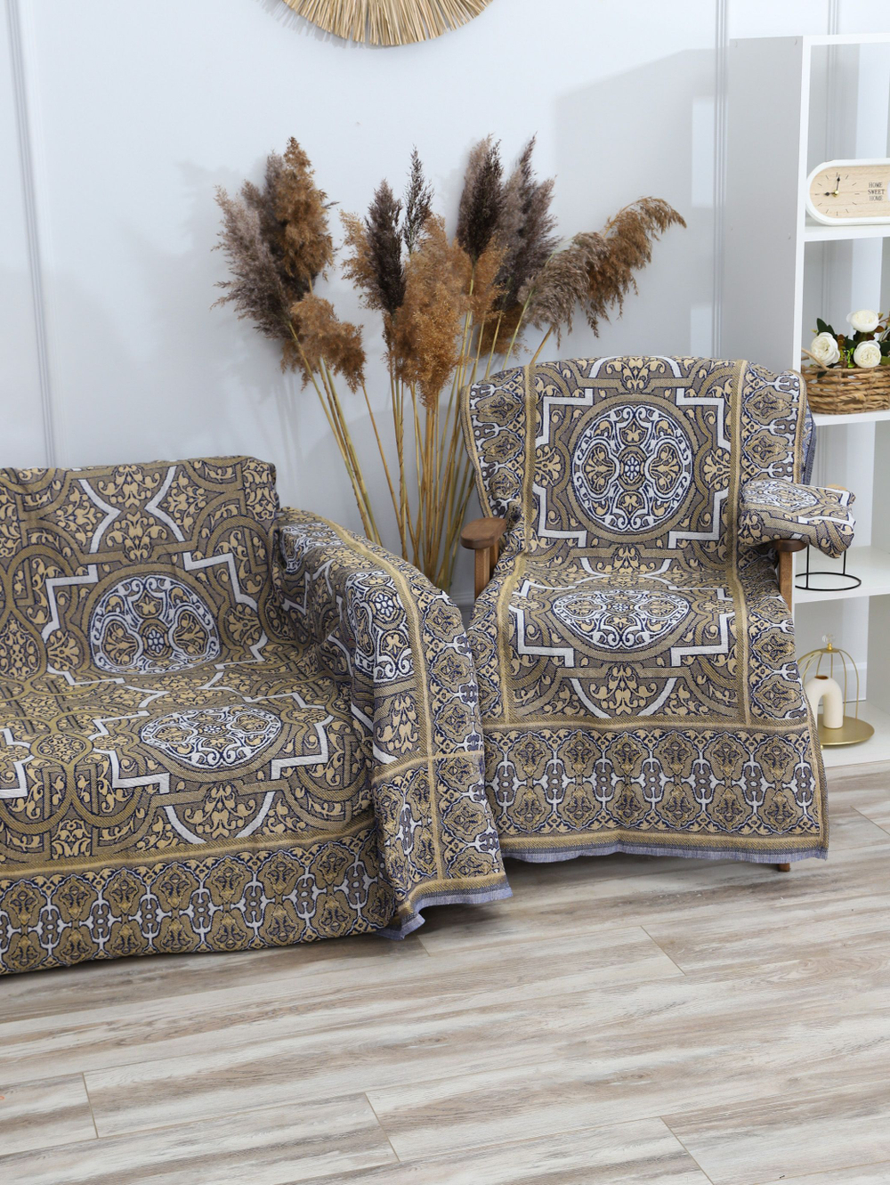 Накидки на диван и кресла комплект, комплект покрывало 200х210 и 2 дивандека для кресла 75х200