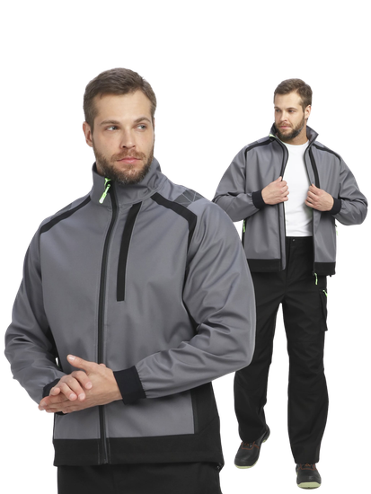 Куртка "ProfLine Leader" (серый/черный), тк.Софтшел