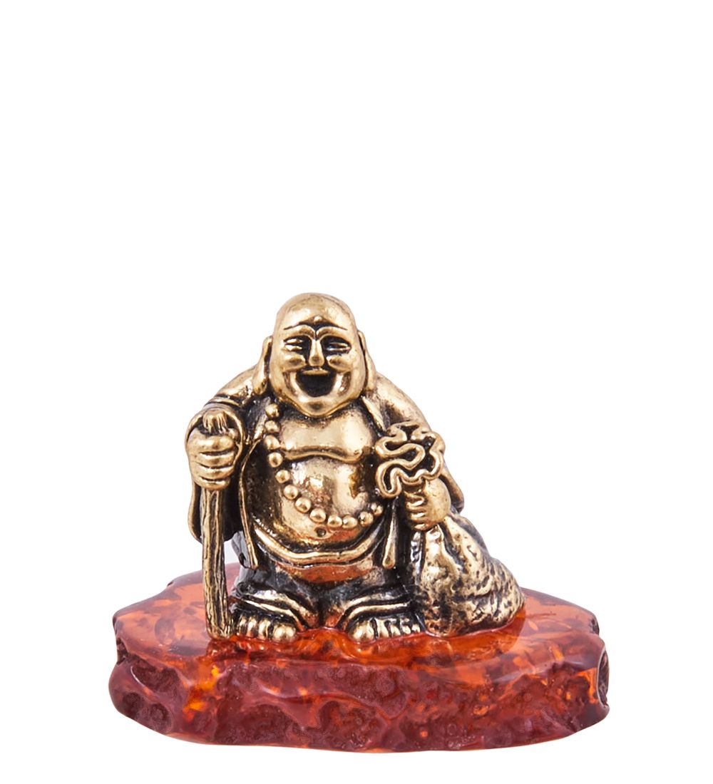 Народные промыслы AM-3878 Фигурка «Хотэй Долголетие» (латунь, янтарь)