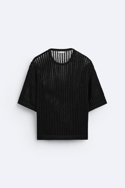 ZARA ФУТБОЛКА С ПЕРФОРАЦИЕЙ, ЧЕРНЫЙ