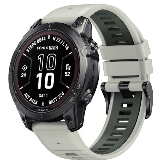 Ремешок двухцветный QuickFit 26 мм для Garmin Fenix 7x/6x/5x/5x plus/3, Descent, Tactix, Enduro, D2, Instinct 2X силиконовый (Светло-бежевый/болотный)