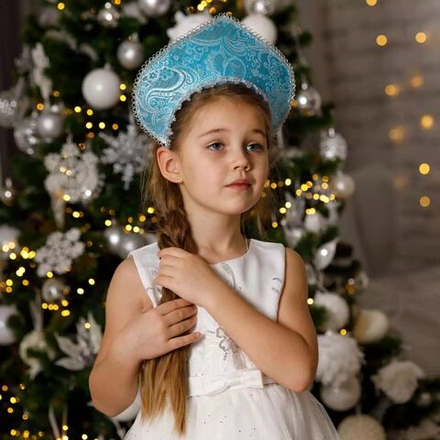 Кокошник-Ободок Узор Зимний бирюза