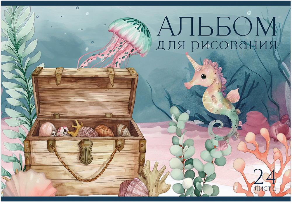 Альбом для рисования ПОДВОДНЫЙ МИР А4 24л. обложка-картон, блок - офсет 100 г/квм