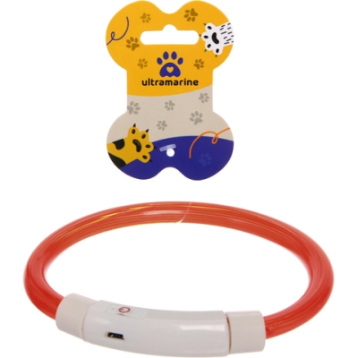 Ошейник неоновый для собак малых пород «Защита Бро», цвет красный, зарядка от USB, шнур в комплекте, размер S - d 35см (пакет с подвесом)