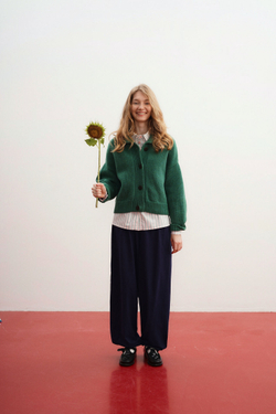 Кардиган на пуговицах с отложным воротником из мериноса зеленого цвета