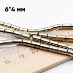 Гематит Трубочка бусины (имитация), цвет золотистый, размер около 6*3,8 мм, цена за отрезок 19 см (1/2 нити)