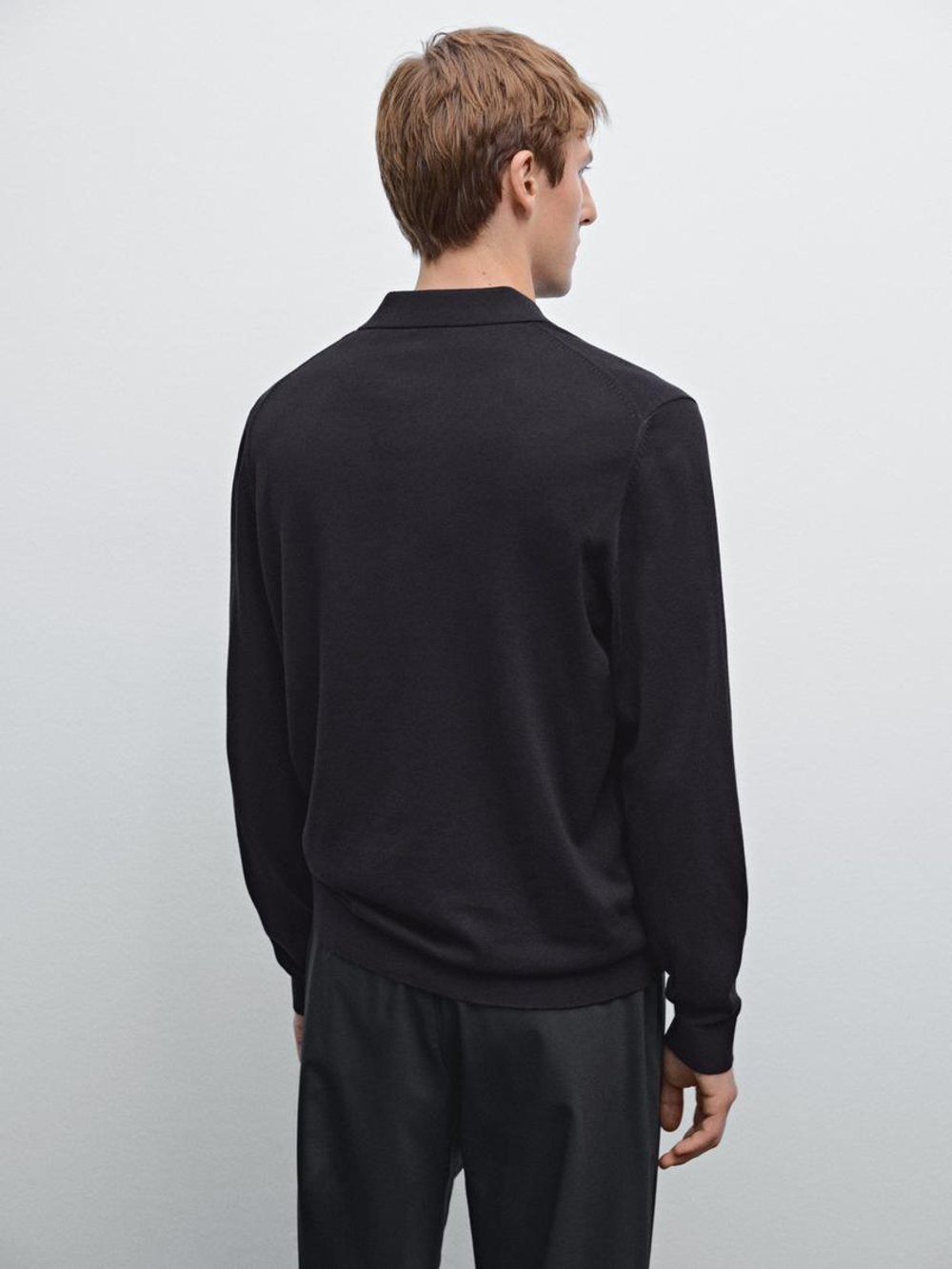 Massimo Dutti Свитер поло с молнией, темно-синий