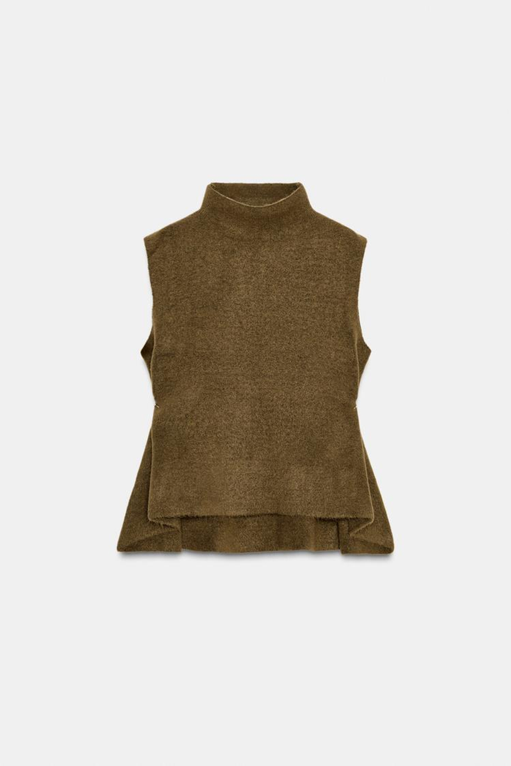 ZARA ТРИКОТАЖНЫЙ ТОП АСИММЕТРИЧНОГО КРОЯ, МЯГКИЙ ЗЕЛЕНЫЙ