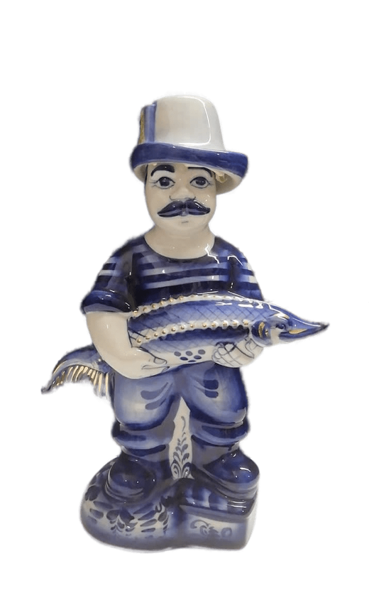 Штоф. Рыбак. Гжель: Гжельский фарфоровый завод. Фарфор, подглазурная кобальтовая роспись, золото. 20