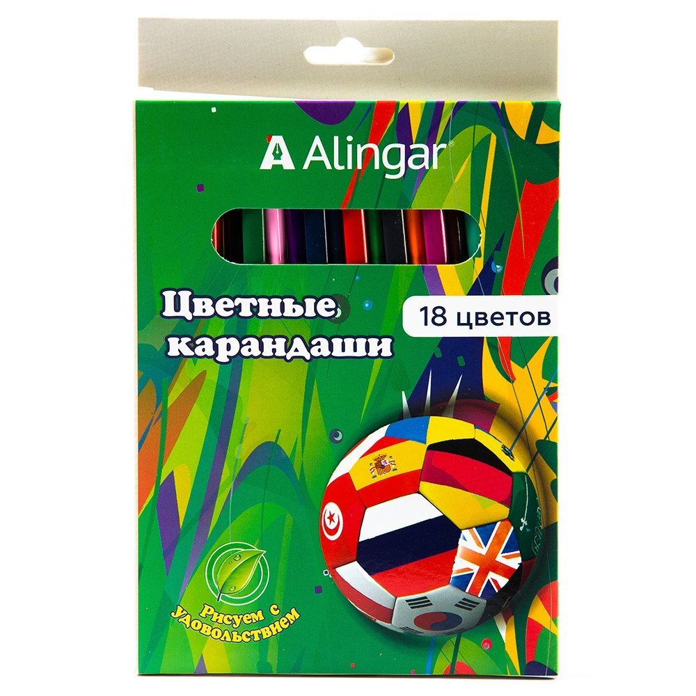 Карандаши цветные Alingar "Футбол", 18цв., трехгранные, заточен., грифель 3,0мм