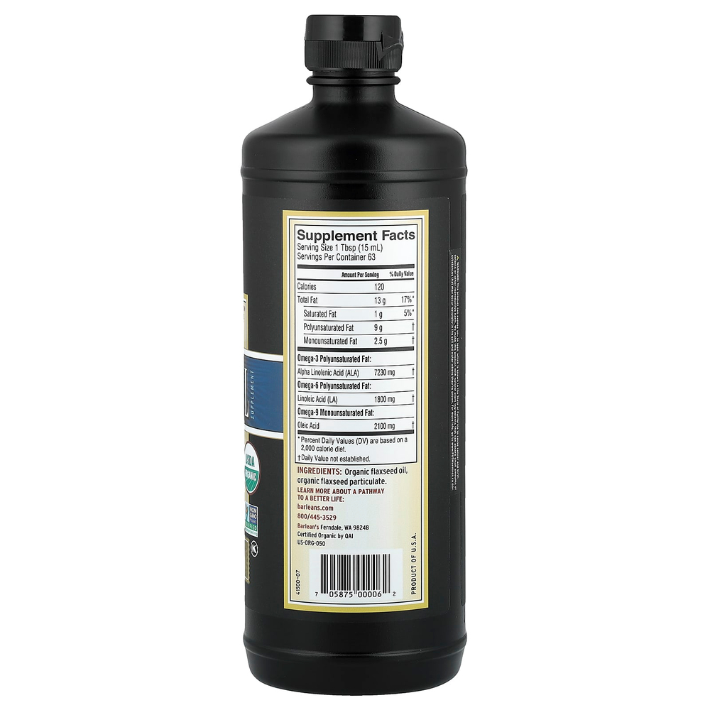 Barlean's, Органическое льняное масло с высоким содержанием лигнана, 946 мл (32 жидких унции)