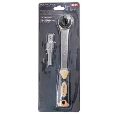 Трещотка с внутренним квадратом 1/2'' и ключом ступенчатым для американок,в блистере RockForce##Rock FORCE RF-4031