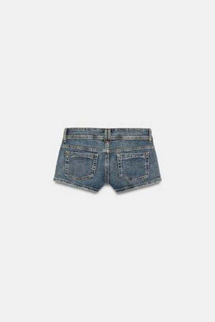 ZARA ДЖИНСОВЫЕ МИНИ-ШОРТЫ TRF С НИЗКОЙ ПОСАДКОЙ, ВЫЦВЕТШИЙ СИНИЙ