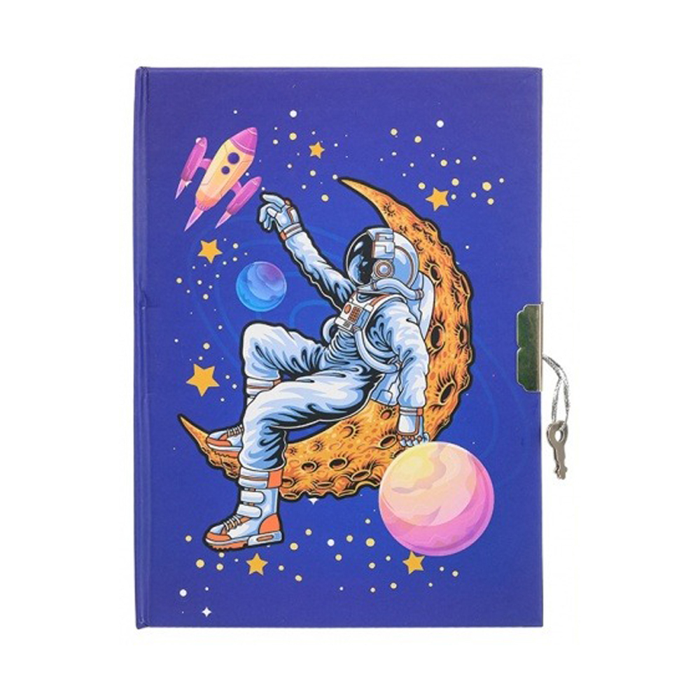 Блокнот детский Basir на замке, с ручкой, формат А6, серия "Космос", твёрдая обложка 7БЦ, 48 листов, размер 18*13 см