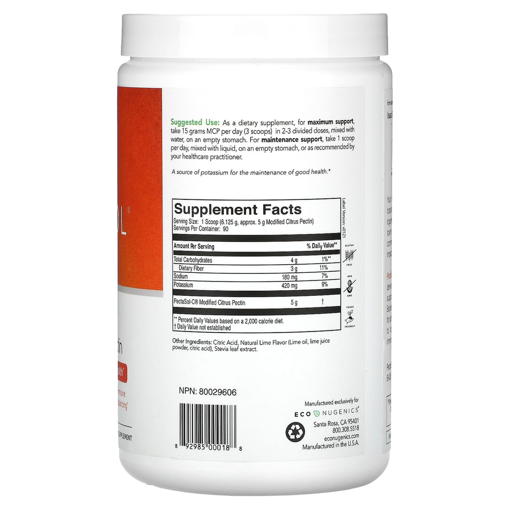 Econugenics, PectaSol®, модифицированный цитрусовый пектин, лаймовый чай, 454 г (19,44 унции / 1,21 фунта)