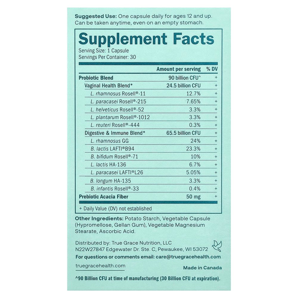True Grace, One Daily Women's Probiotic, 30 вегетарианских капсул