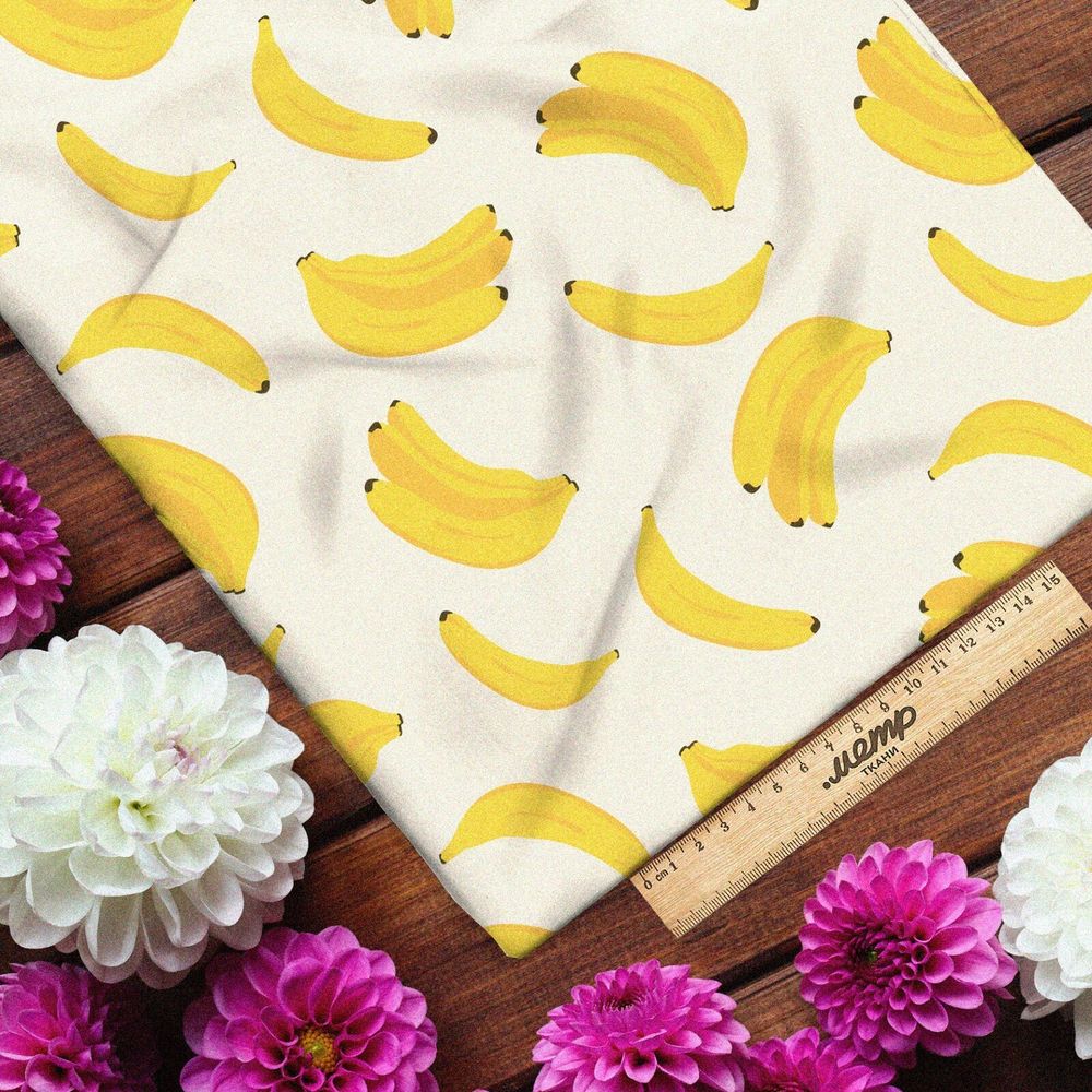Ткань лен бананчики на белом фоне