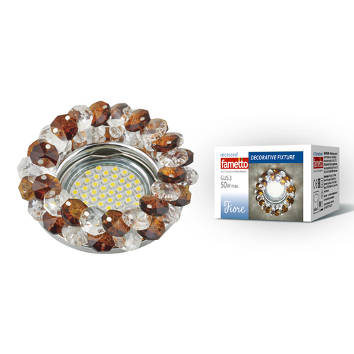 DLS-F130 GU5.3 CHROME/BROWN Светильник декоративный встраиваемый ТМ Fametto, серия Fiore. Без лампы, цоколь GU5.3. Основание металл, цвет хром. От