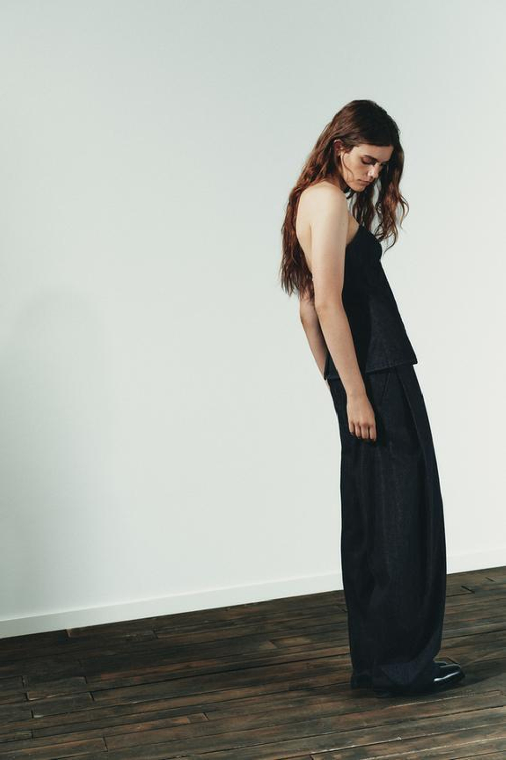 ZARA БРЮКИ BALLOON С ЗАЩИПАМИ, ТЕМНЫЙ ИНДИГО