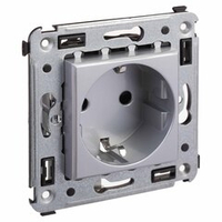 Розетка в стену, 2P+E, с з/ш, "Avanti", "Закаленная сталь"