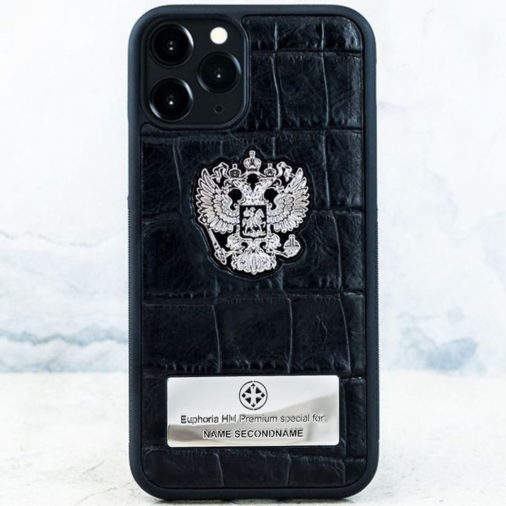 Эксклюзивный чехол iPhone с персонализацией - Герб России - Euphoria HM Premium - натуральная кожа