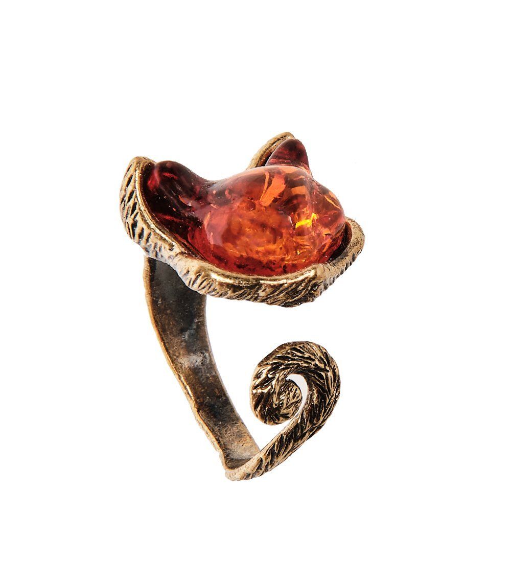 AM-2459 Кольцо «Кошечка» (латунь, янтарь)