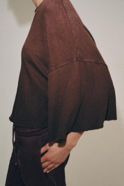 ZARA ФУТБОЛКА ИЗ ХЛОПКА И ЛЬНА, КОРИЧНЕВЫЙ