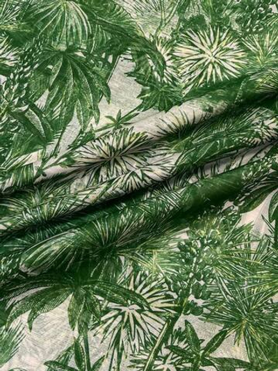 Хлопок с шелком Max Mara белый с зеленым тропическим принтом