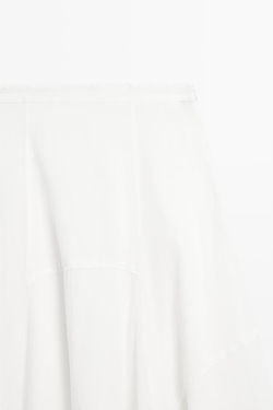 Massimo Dutti Струящаяся юбка миди с декоративной вставкой, белый