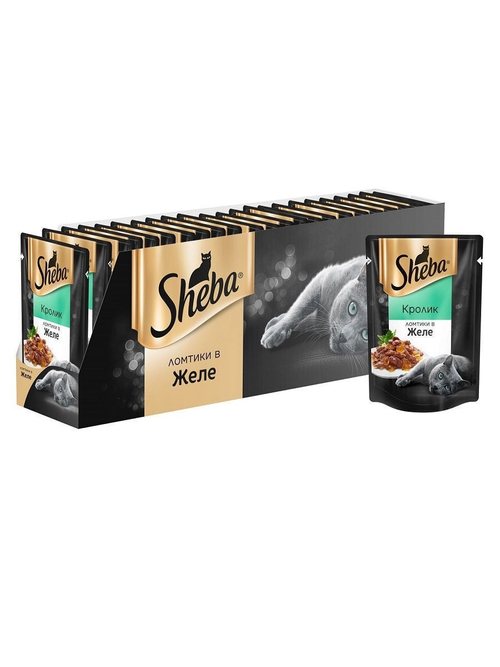 Влажный корм Sheba Pleasure для взрослых кошек, кролик, ломтики в желе, 24 шт x 85 г