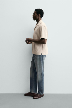 ZARA РУБАШКА ЖАККАРД С ГЕОМЕТРИЧЕСКИМ УЗОРОМ, РЫЖЕВАТО-КОРИЧНЕВЫЙ