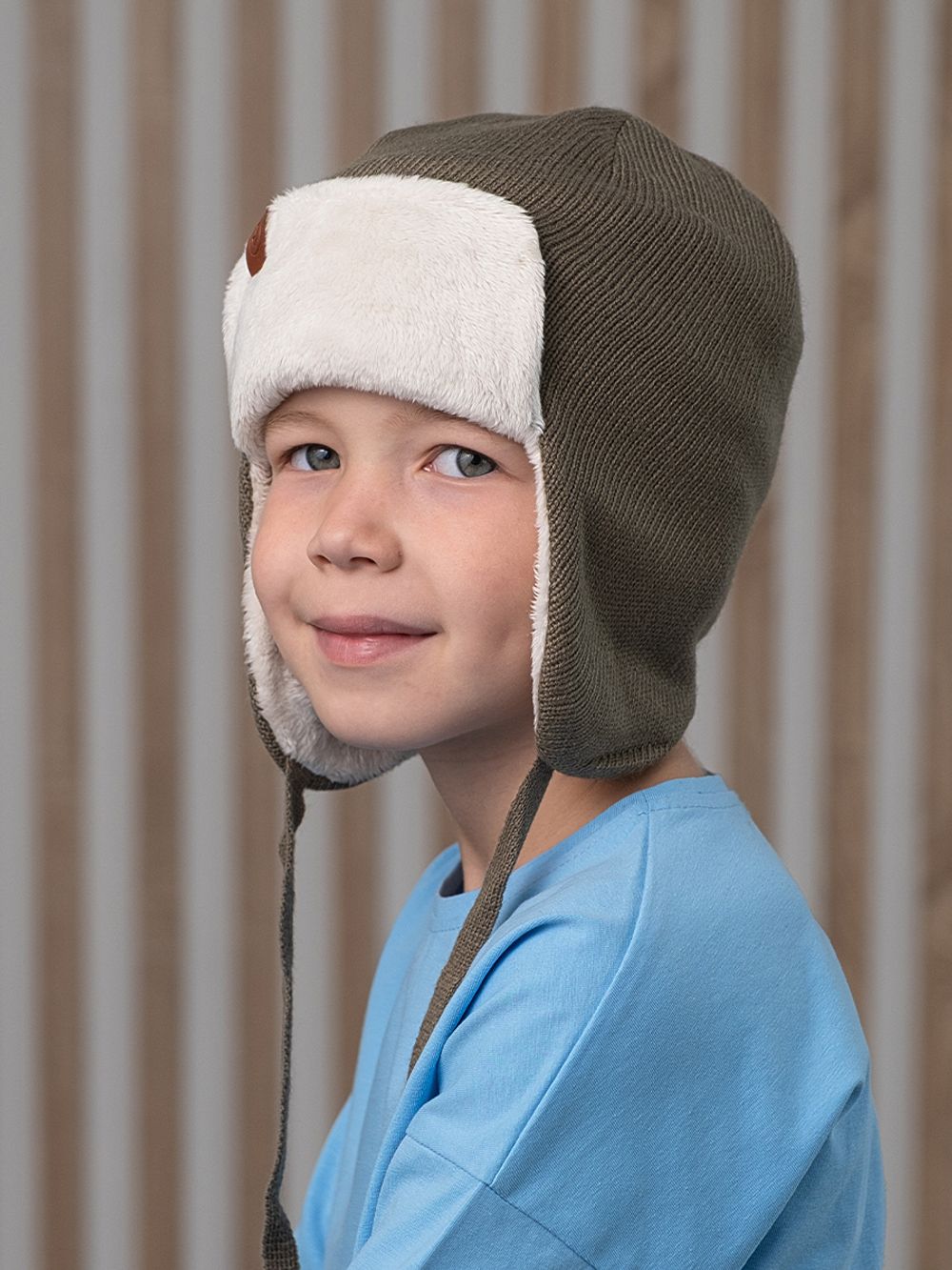 Шапка весенняя/осенняя вязаная (Серый хакки) ТОКИ велюр