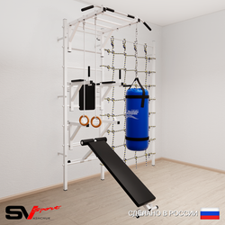 Шведская стенка Sv Sport усиленная 66110 (Турник рукоход/Брусья/Стойка/Скамья/Кольца/Цепь/Мешок 15кг/Канатный лаз)