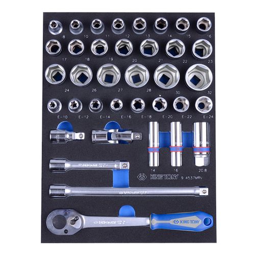 KING TONY (9-4537MRV01) Набор торцевых головок 1/2" с принадлежностями, шестигранные, ложемент, 37 предметов