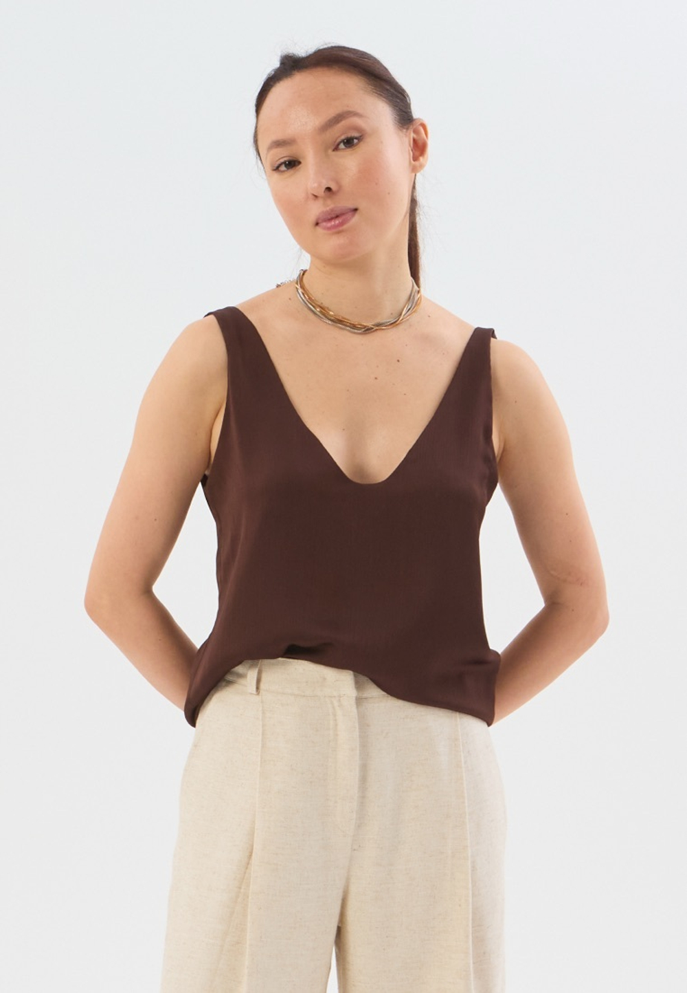 Майка-топ жатка коричневая