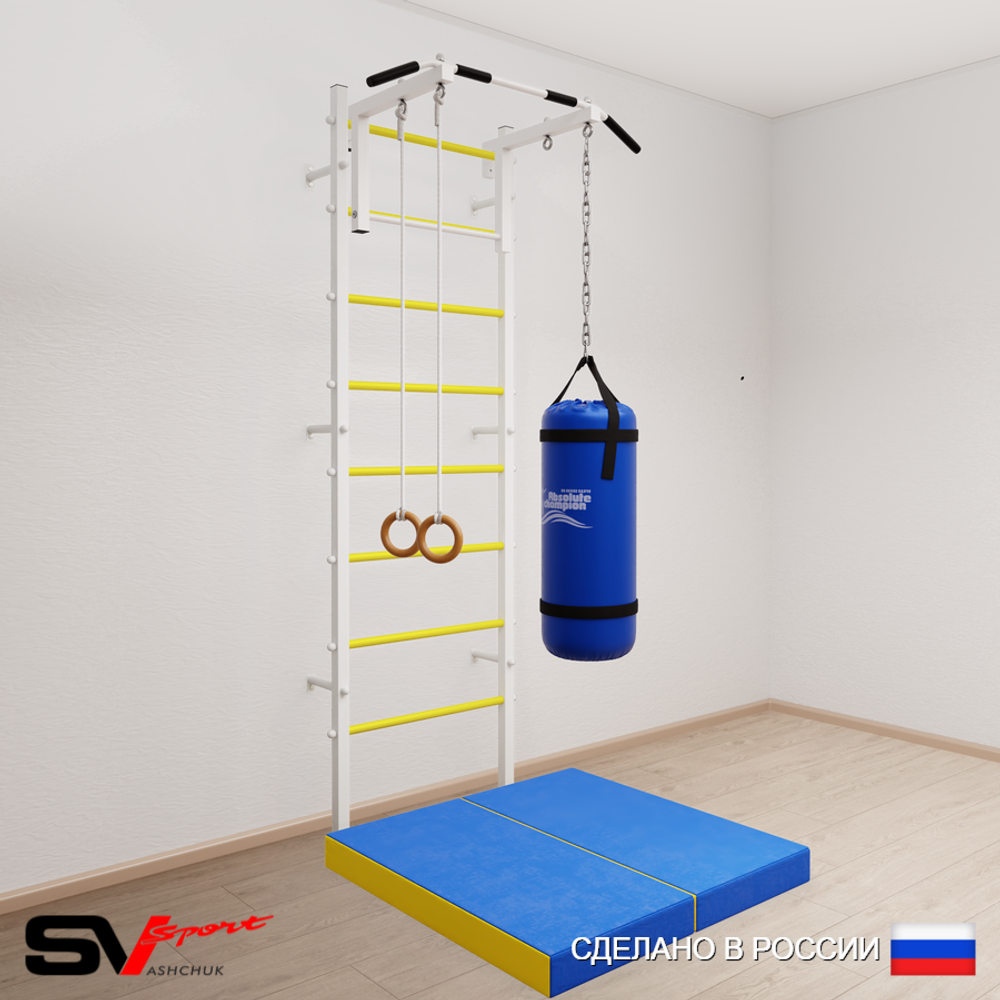 Шведская стенка Sv Sport усиленная 6105 (Турник стандарт/Кольца/Цепь/Мешок 15кг/Мат 1м)