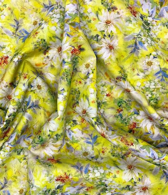 Коттон принт, ромашки белые на желтом DGT