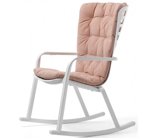 Уличное кресло-качалка Folio белое с розовой подушкой