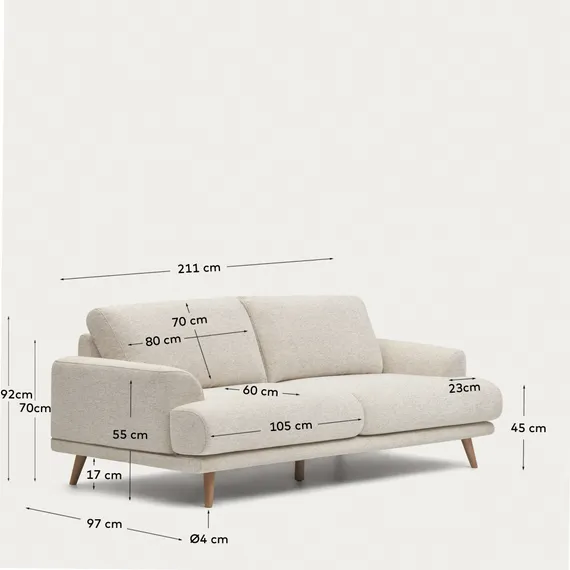 Karin Двухместный белый диван с ножками из массива бука 210 см