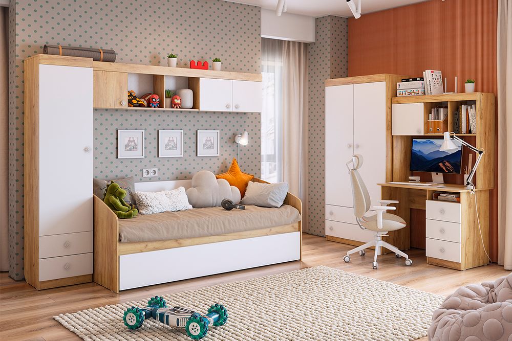 Детский гарнитур К2 «Форсаж» (дуб крафт золотой/белый), ЛДСП, Мебельсон, г. Ижевск